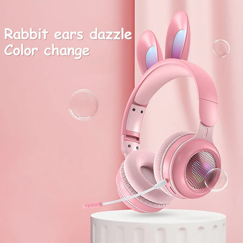 Rabbit Ear Headphones Wireless Luminous Extendable Wheat Headphones - Lees Store